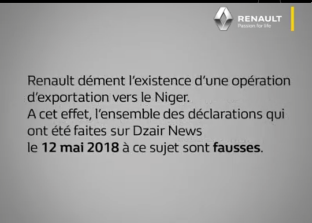 dementi de Renault Algérie